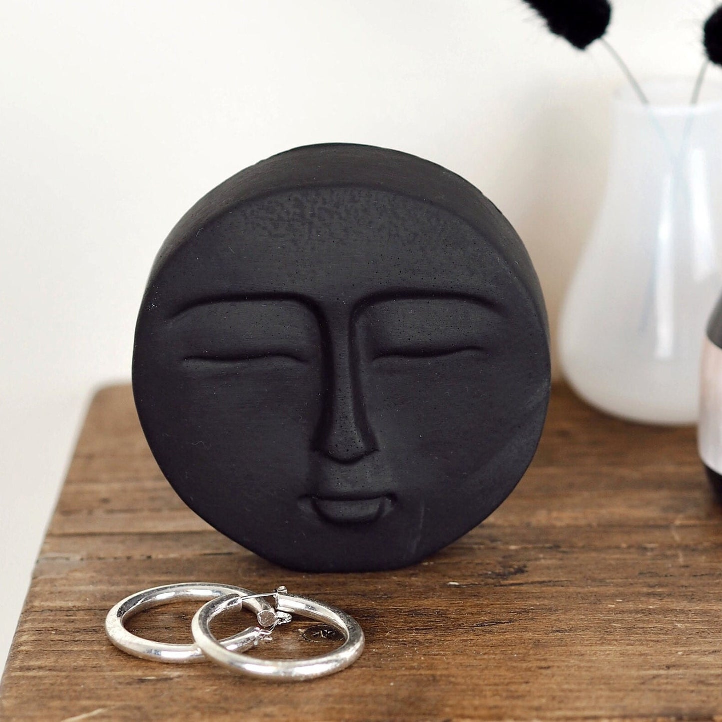 Concrete Moon Face Sculpture
