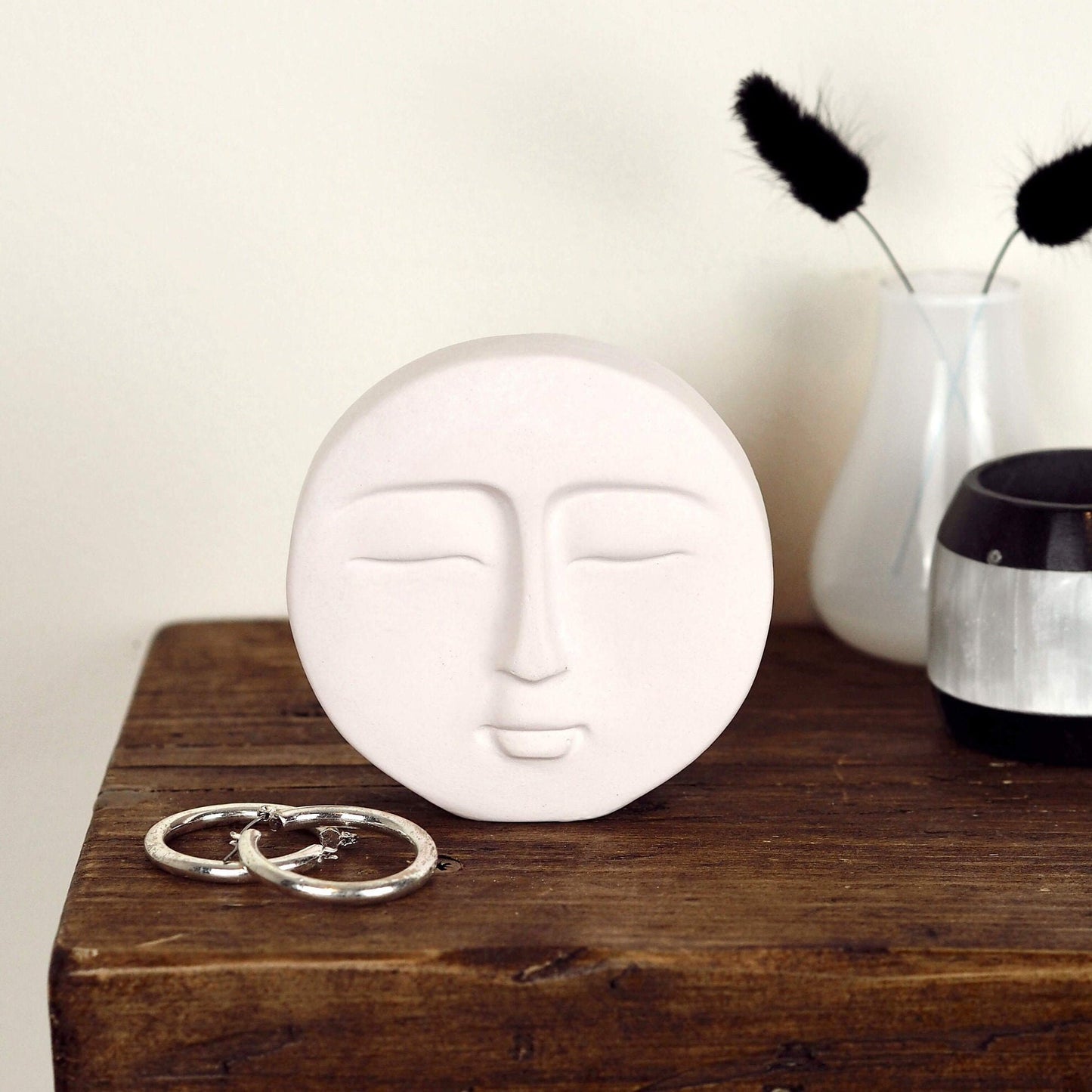Concrete Moon Face Sculpture