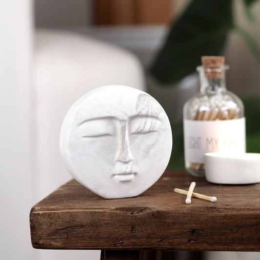 Concrete Moon Face Sculpture