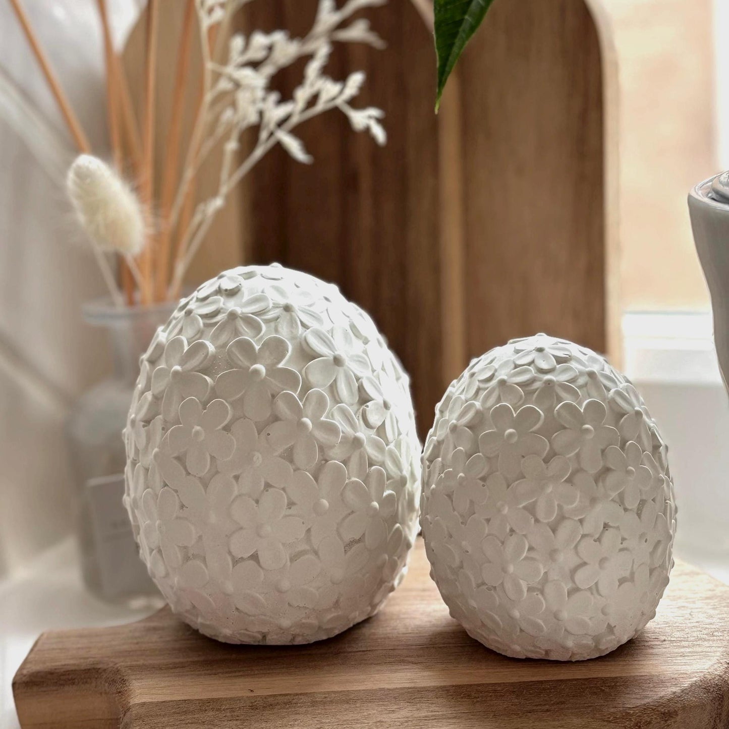 White Concrete Floral Eggs