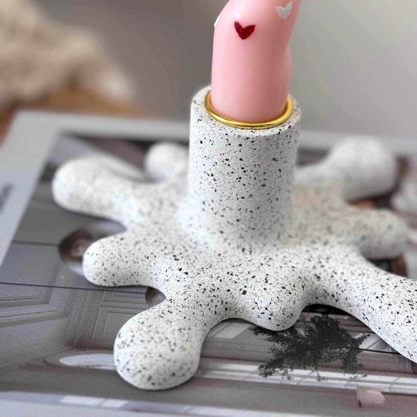 Concrete Paint Splat Candlestick Holder | Modern Sculptural Candle Holder | Quirky New Home Gift | Unique Table Decor | Taper Candle Holder