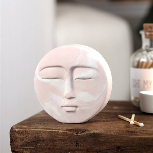 Concrete Moon Face Sculpture