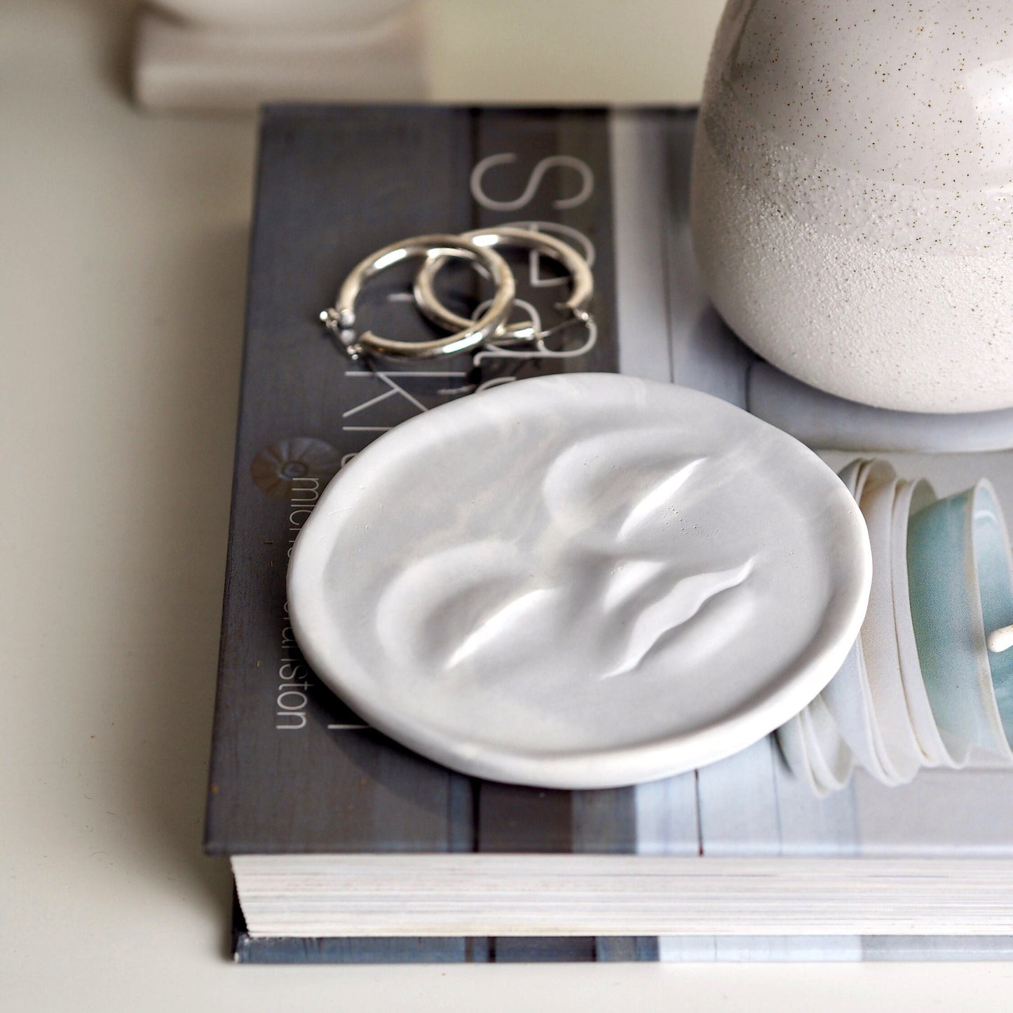 Concrete Moon Face Trinket Dish