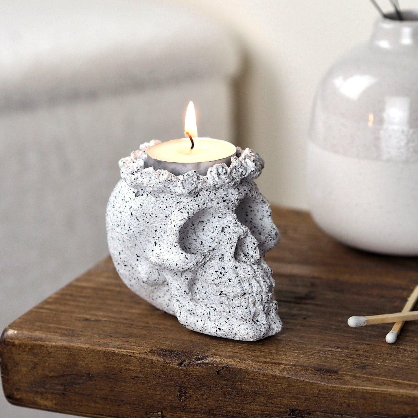 Concrete Skull Tea Light Holder