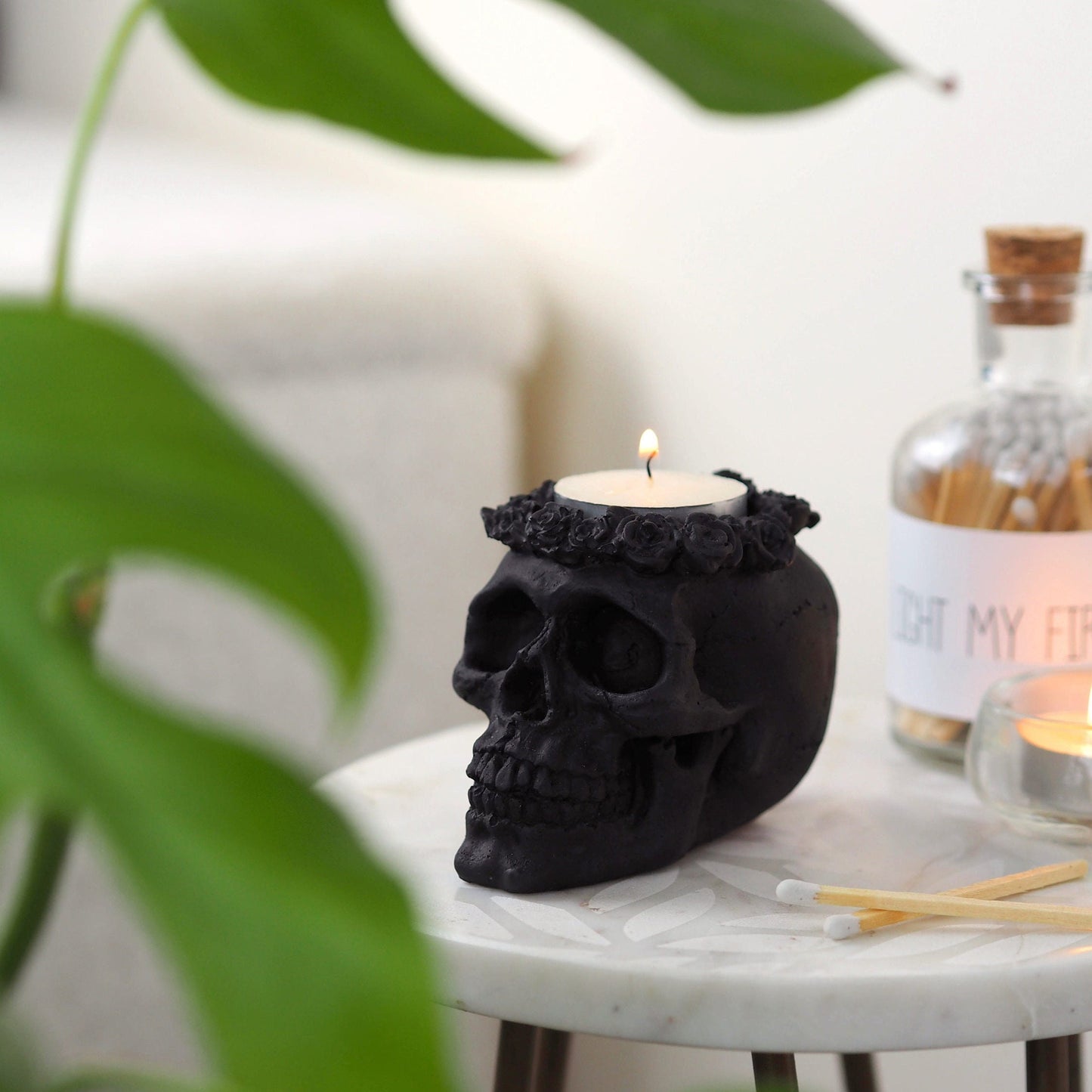 Concrete Skull Tea Light Holder