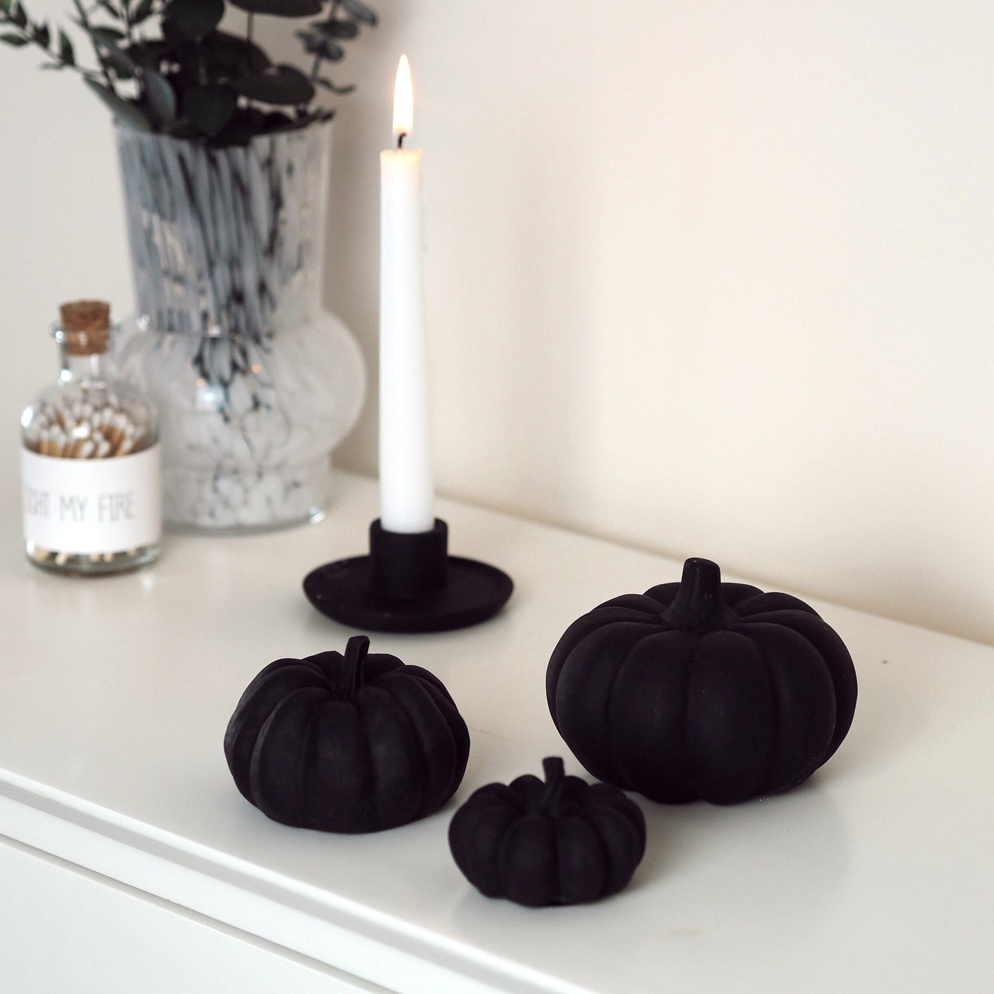 Matte Black Concrete Pumpkin Decoration