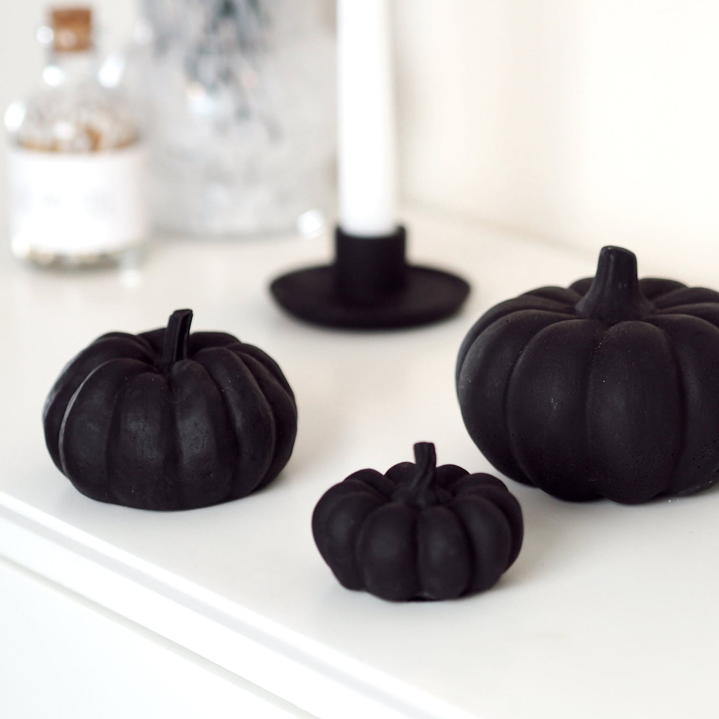 Matte Black Concrete Pumpkin Decoration