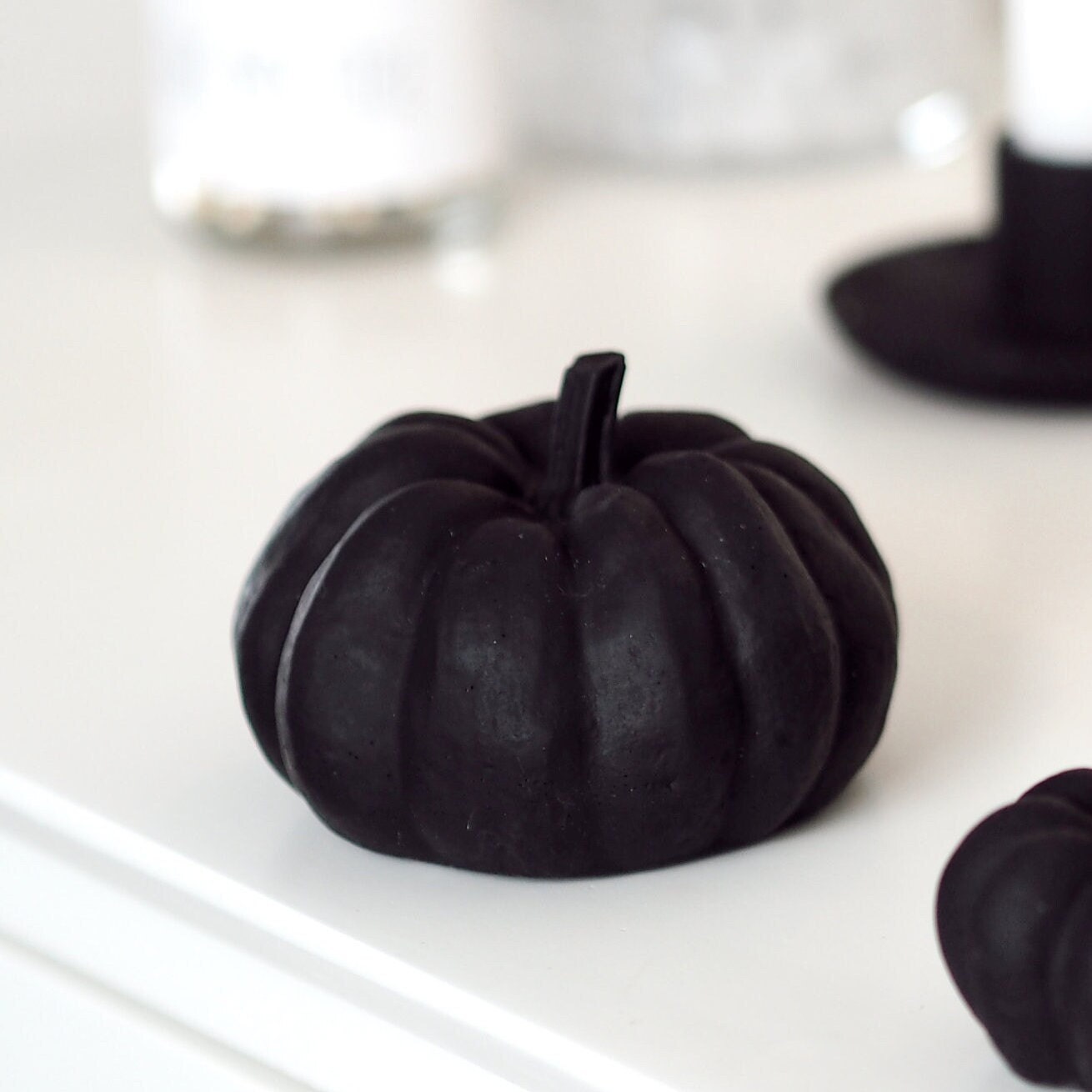 Matte Black Concrete Pumpkin Decoration