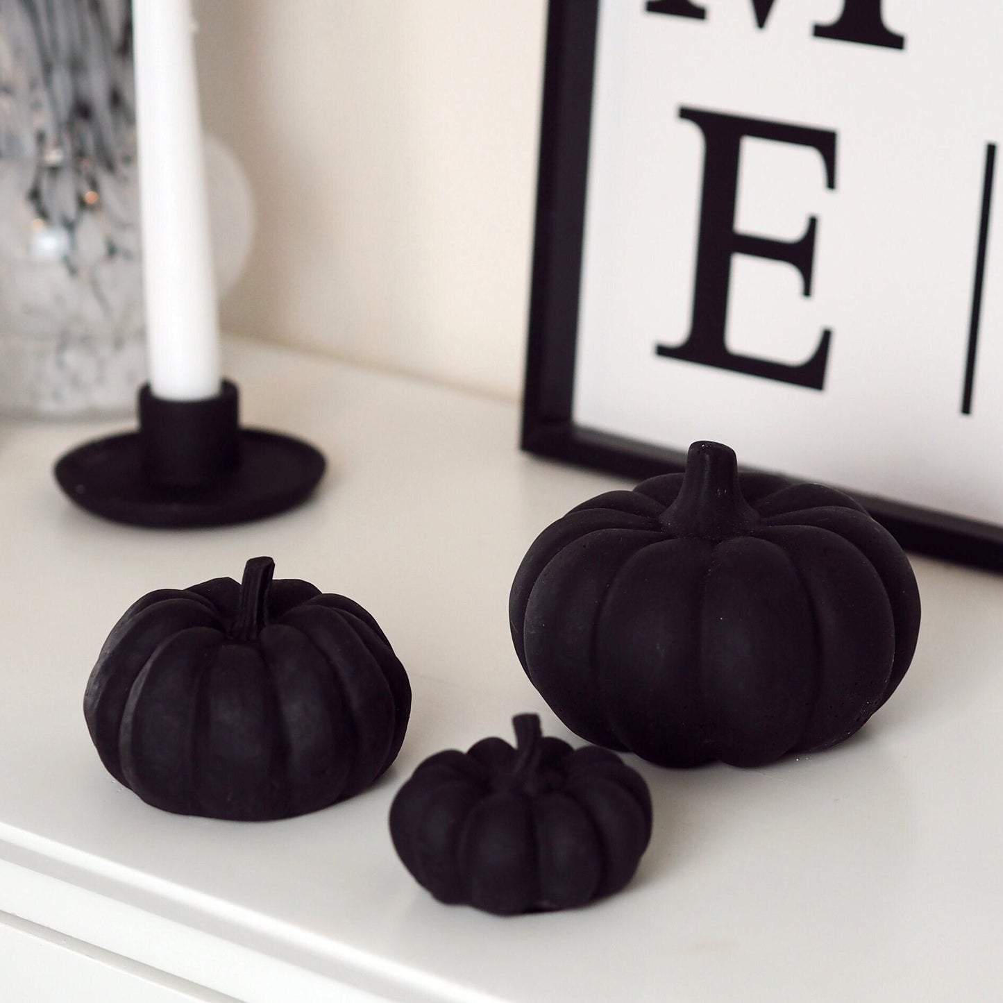 Matte Black Concrete Pumpkin Decoration