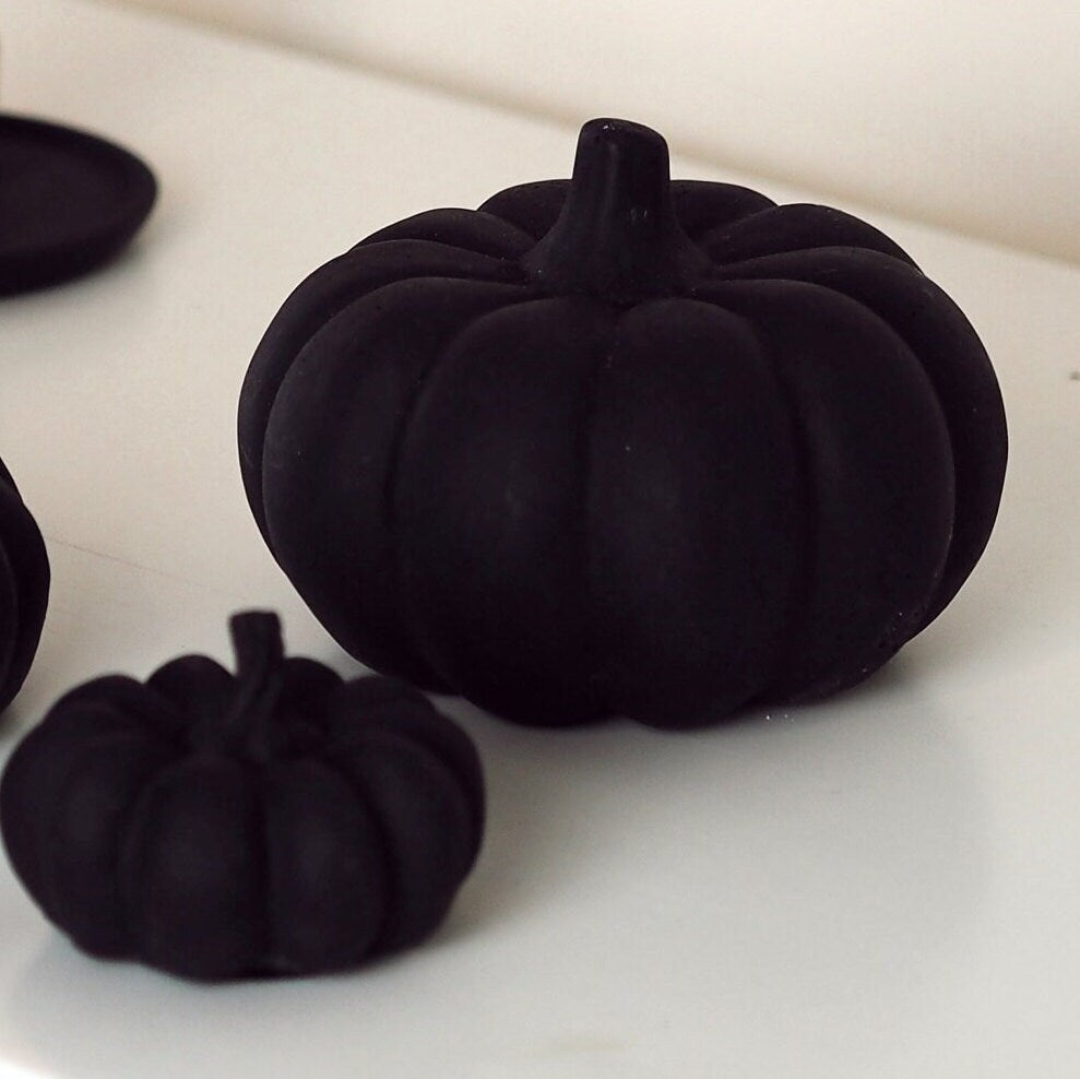 Matte Black Concrete Pumpkin Decoration
