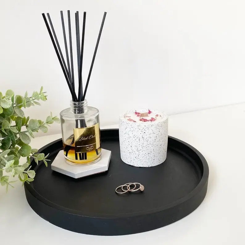 Large Black Round Display Tray