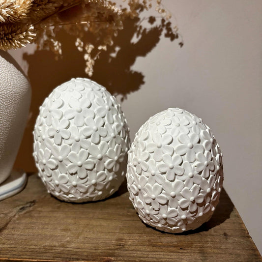 White Concrete Floral Eggs
