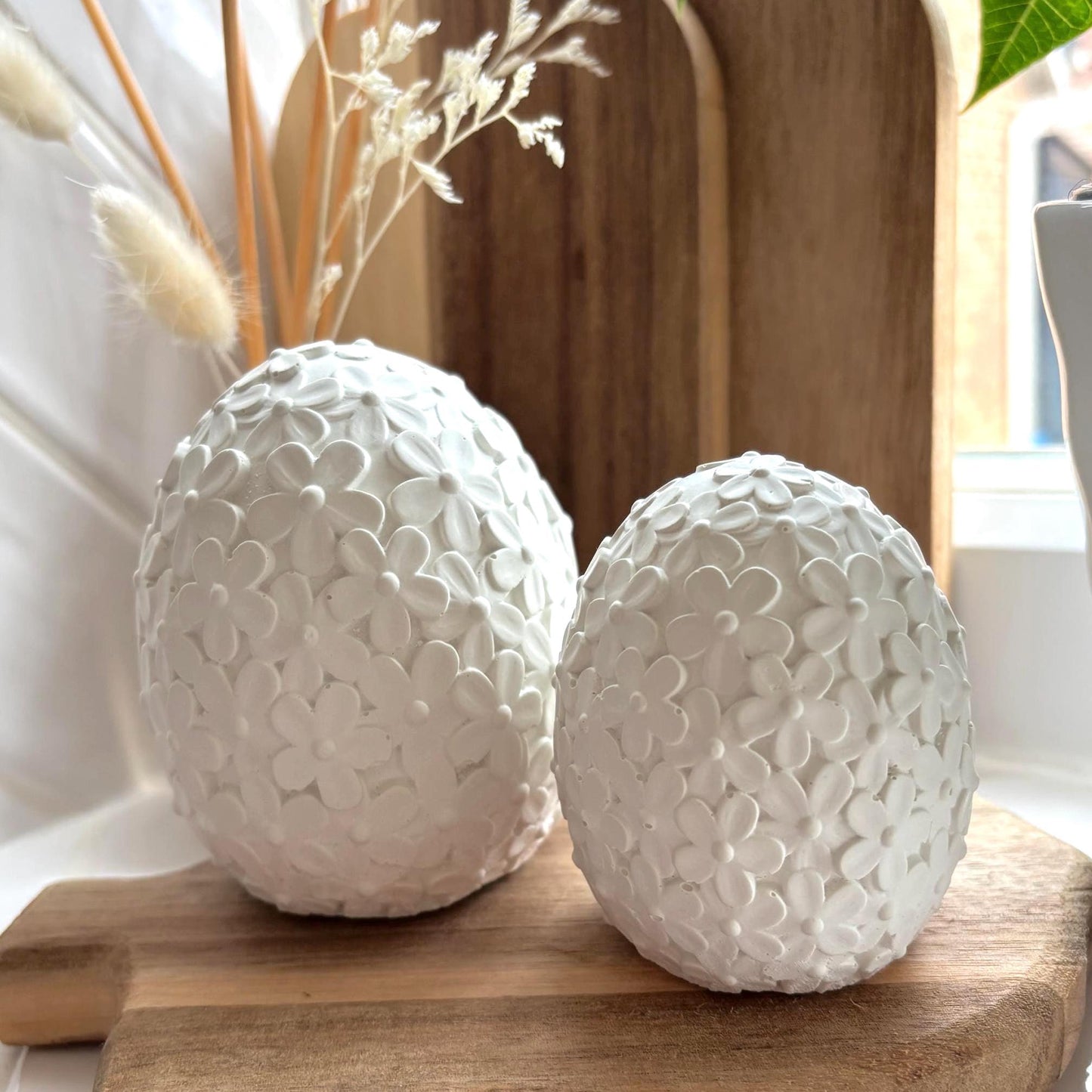 White Concrete Floral Eggs