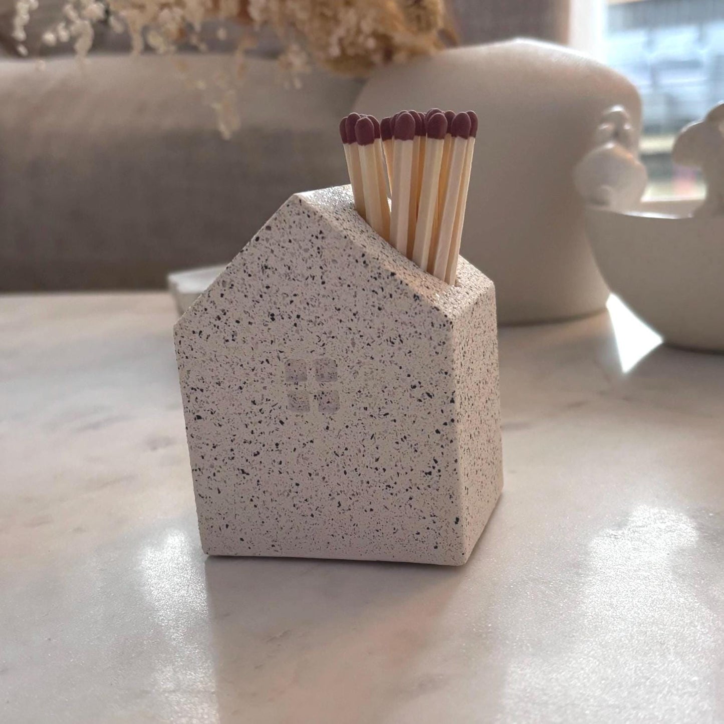 Concrete House Shaped Matchstick Holder