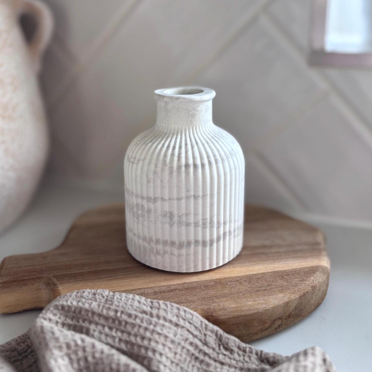 Minimalist Concrete Ribbed Bud Vase