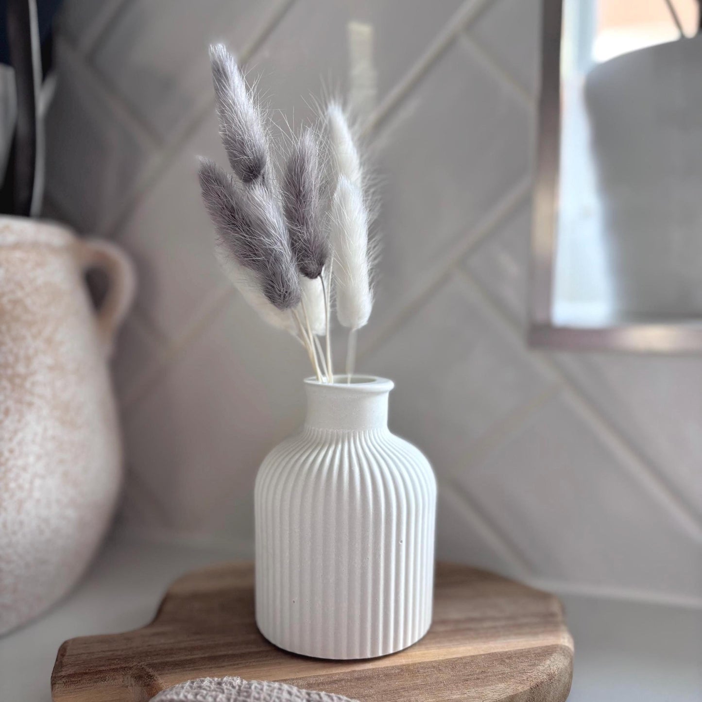 Minimalist Concrete Ribbed Bud Vase