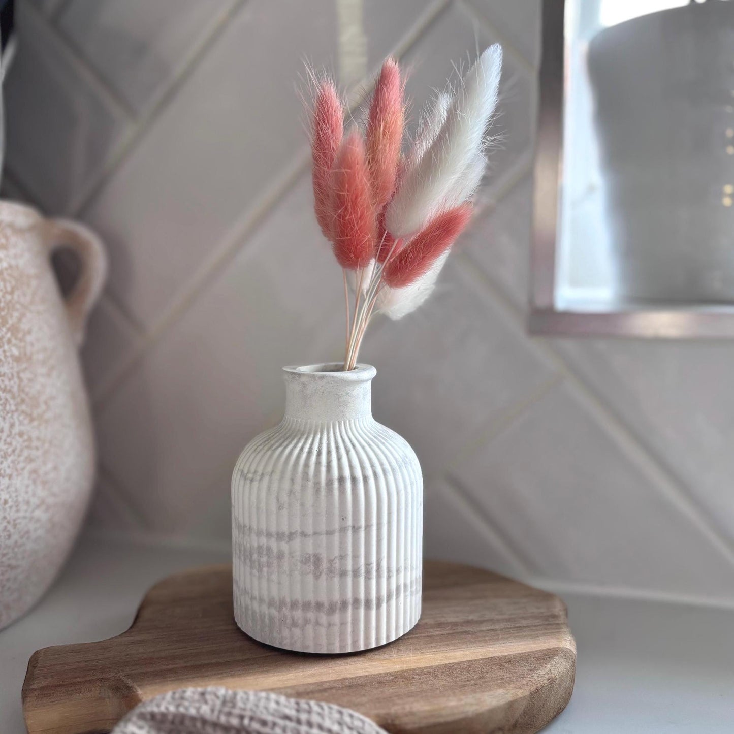 Minimalist Concrete Ribbed Bud Vase