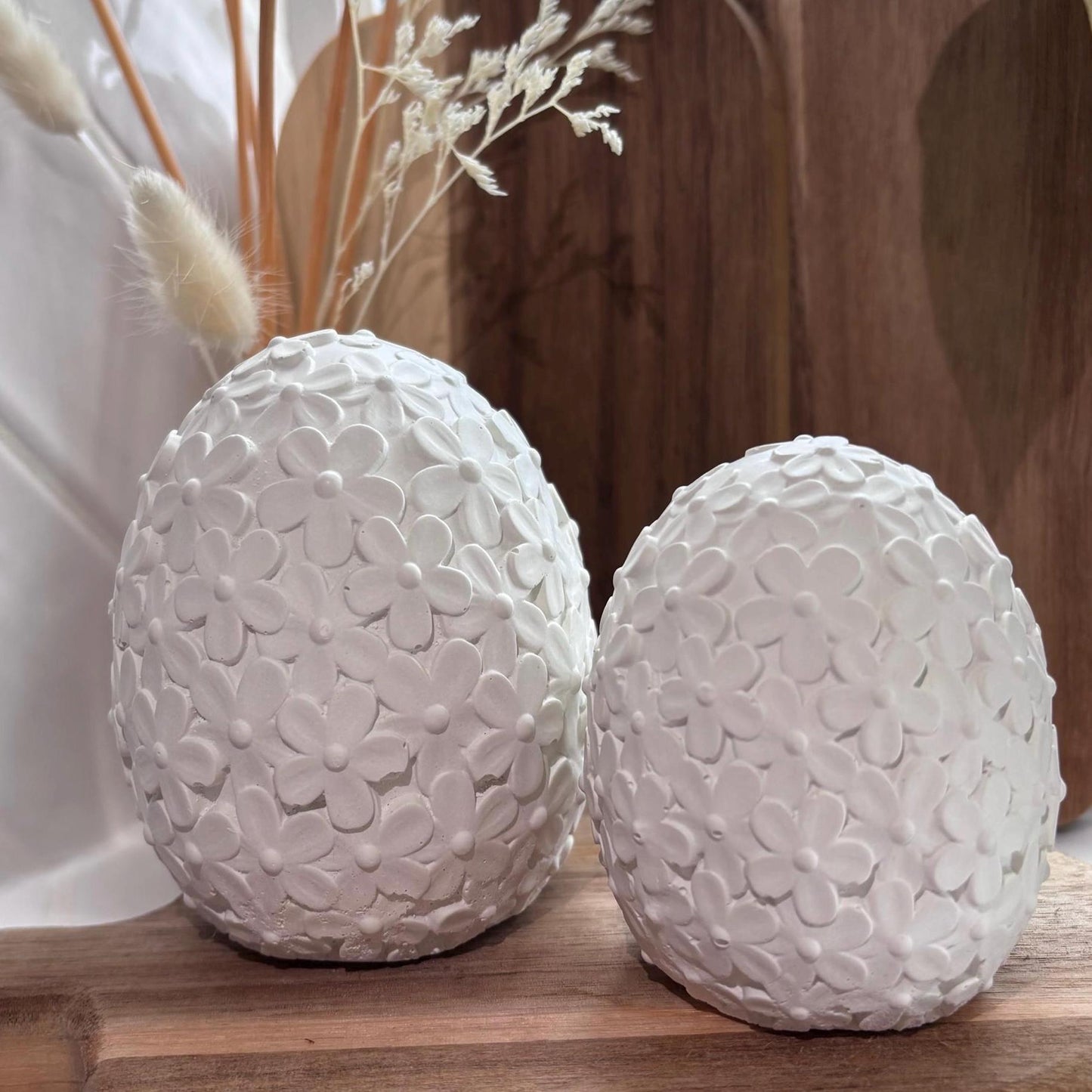 White Concrete Floral Eggs