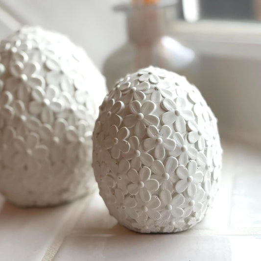 White Concrete Floral Eggs