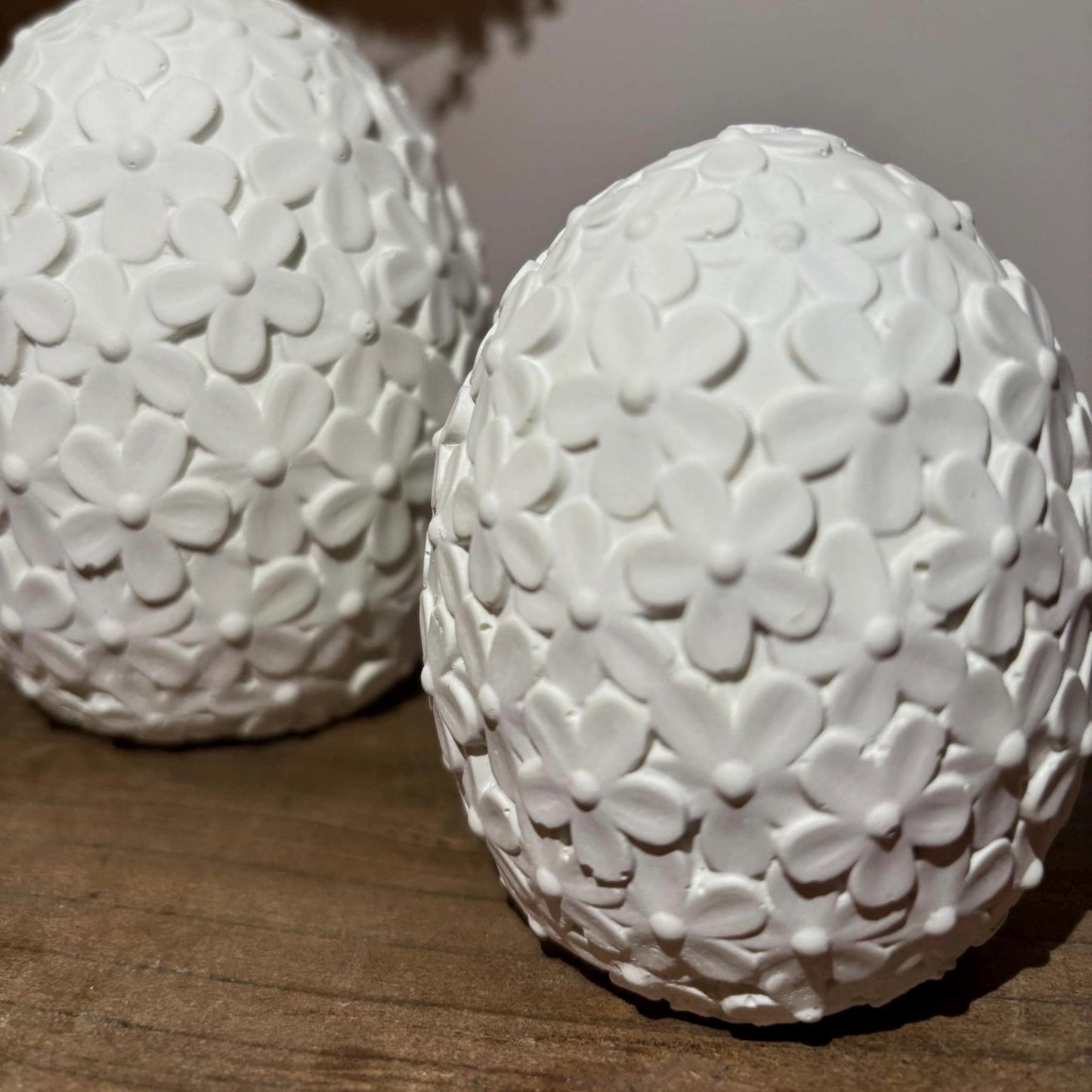 White Concrete Floral Eggs