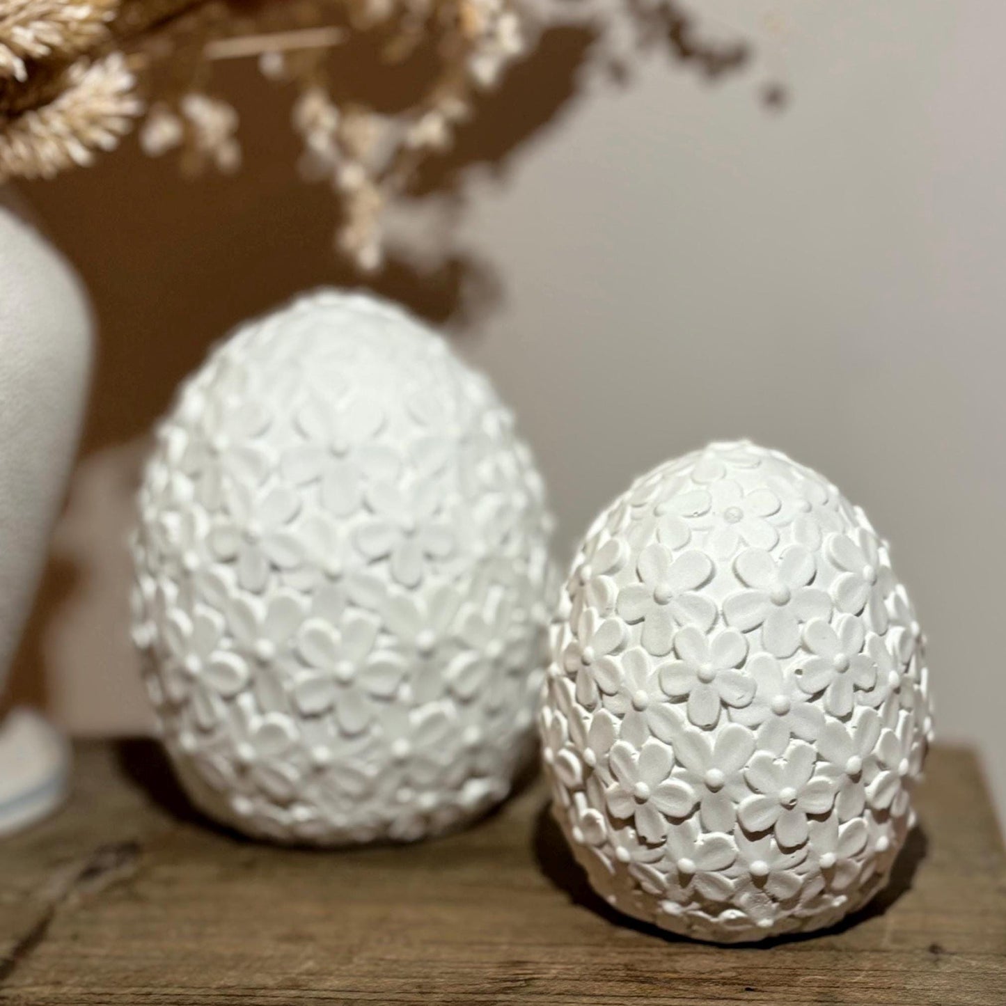 White Concrete Floral Eggs