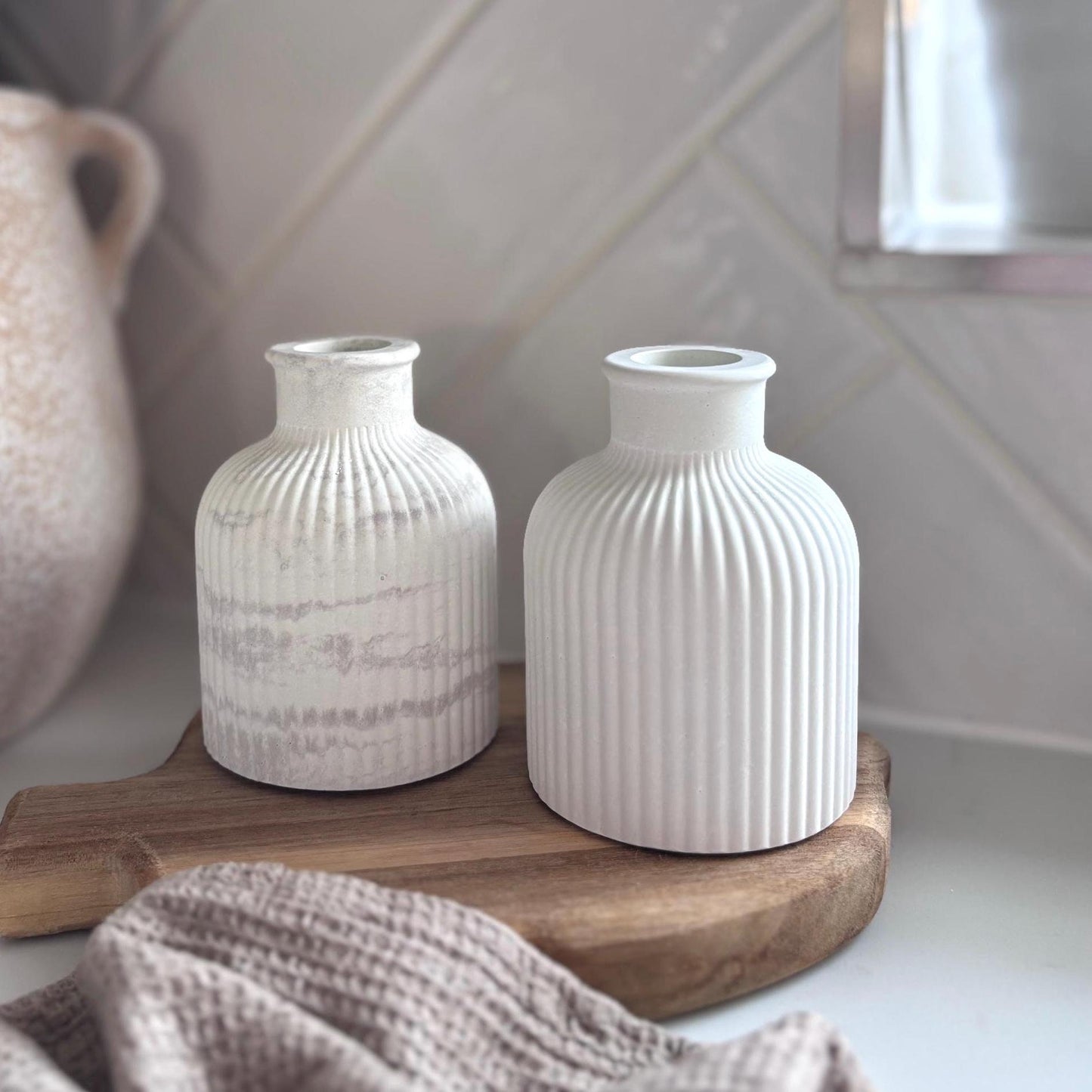 Minimalist Concrete Ribbed Bud Vase