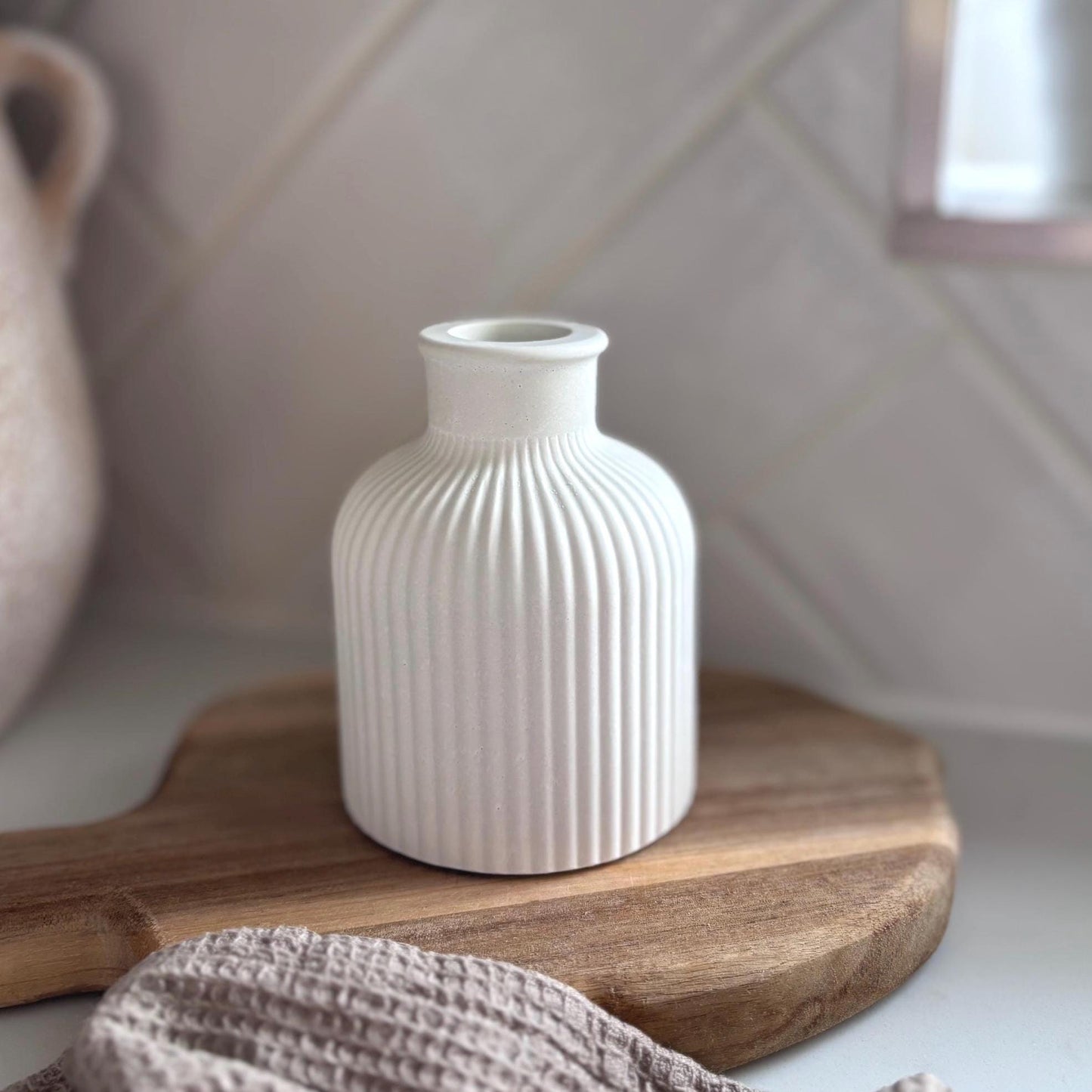 Minimalist Concrete Ribbed Bud Vase