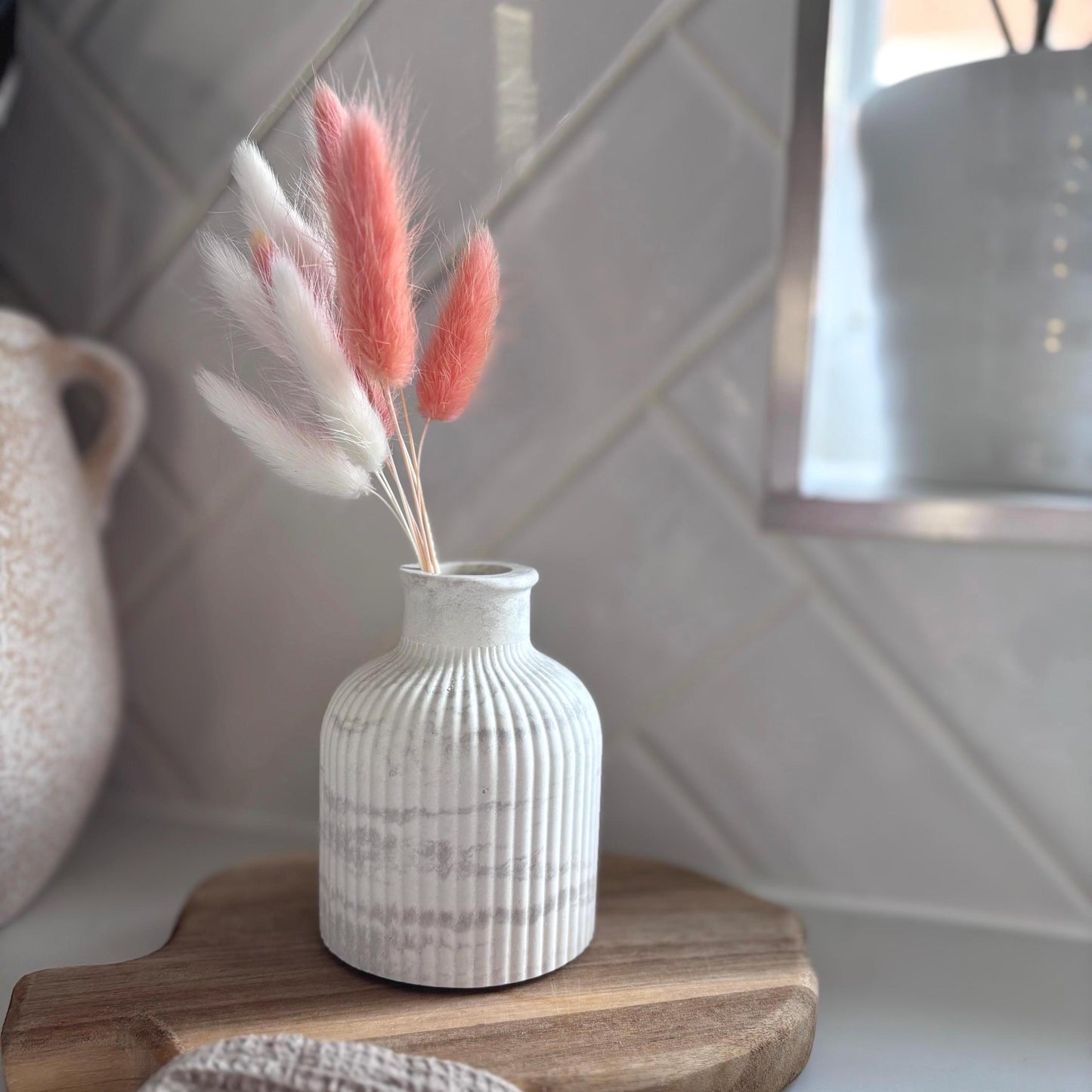 Minimalist Concrete Ribbed Bud Vase