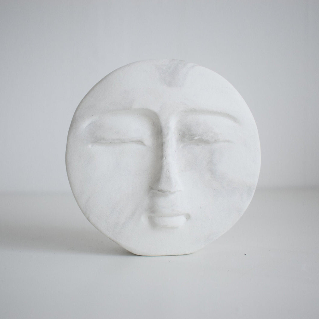Concrete Moon Face Sculpture